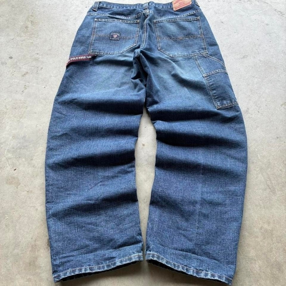 Vintage baggy USPA carpenter jeans with a‎ crazy bamboo weave southpole style